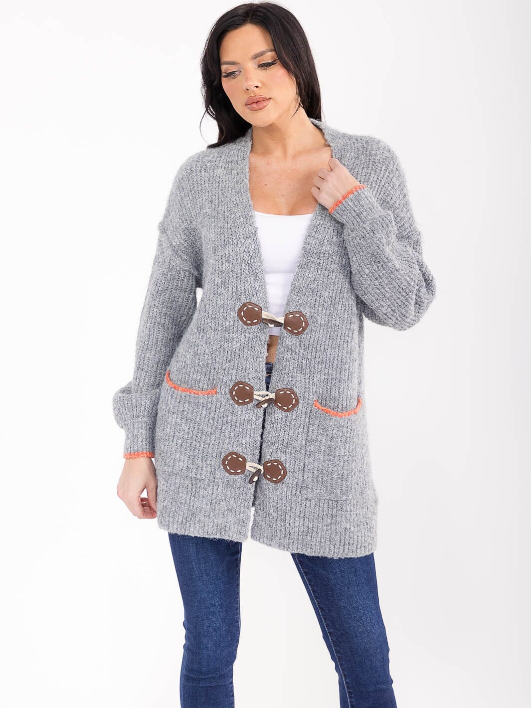 WOMEN'S LONG SLEEVE BUTTON CLOSURE FRONT POCKETS CARDIGAN