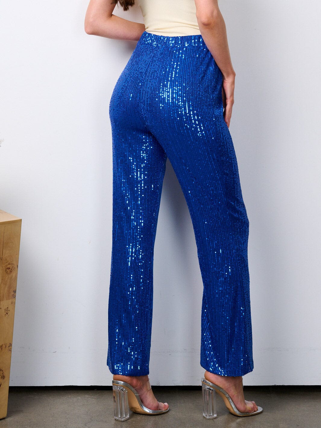 WOMEN'S ELASTIC WAIST SEQUINS WIDE LED PANTS