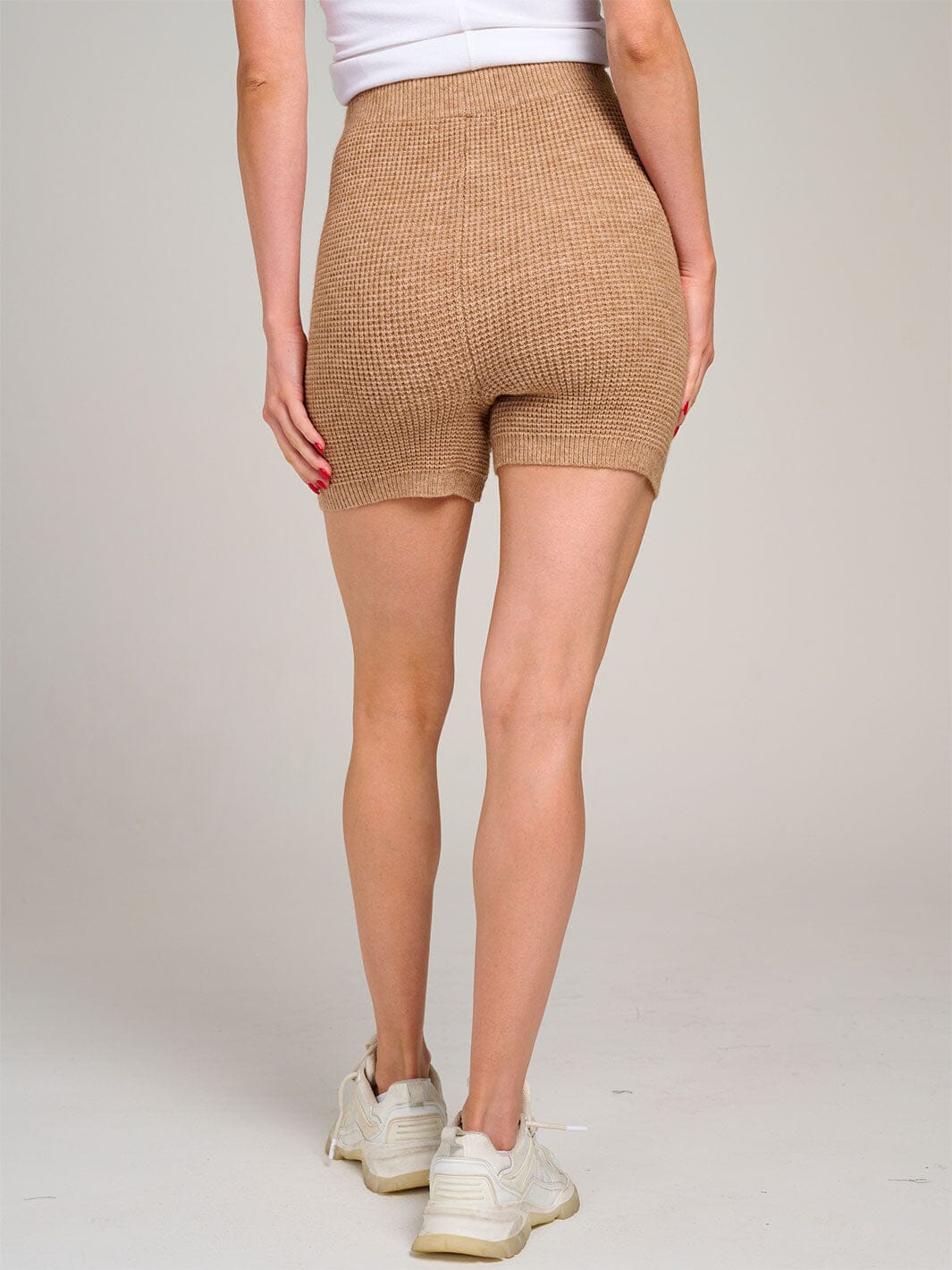 WOMEN'S ELASTIC WAIST SELF TIE KNIT MINI SHORTS