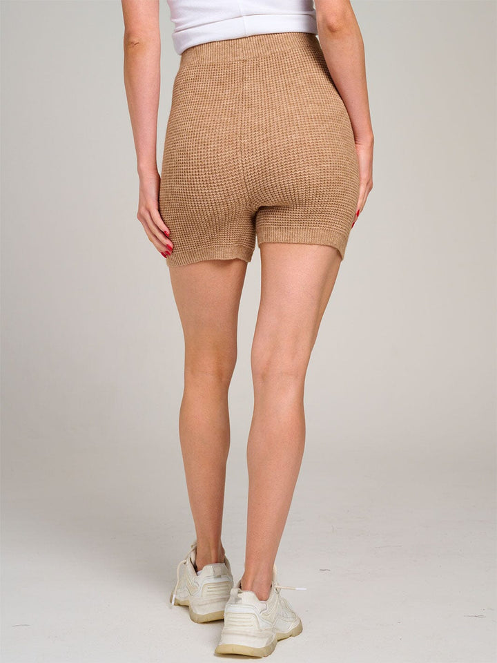 WOMEN'S ELASTIC WAIST SELF TIE KNIT MINI SHORTS