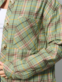 WOMEN'S LONG SLEEVE BUTTON UP FRONT POCKETS PUFFER PLAID JACKET