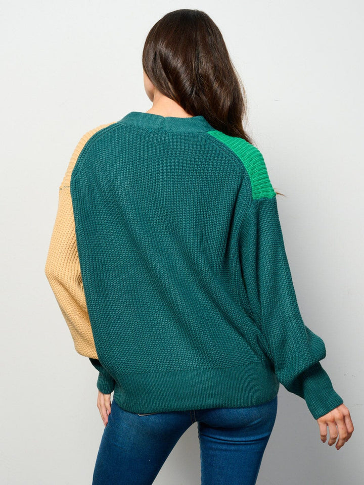 WOMEN'S LONG SLEEVE BUTTON UP COLORBLOCK CARDIGAN SWEATER