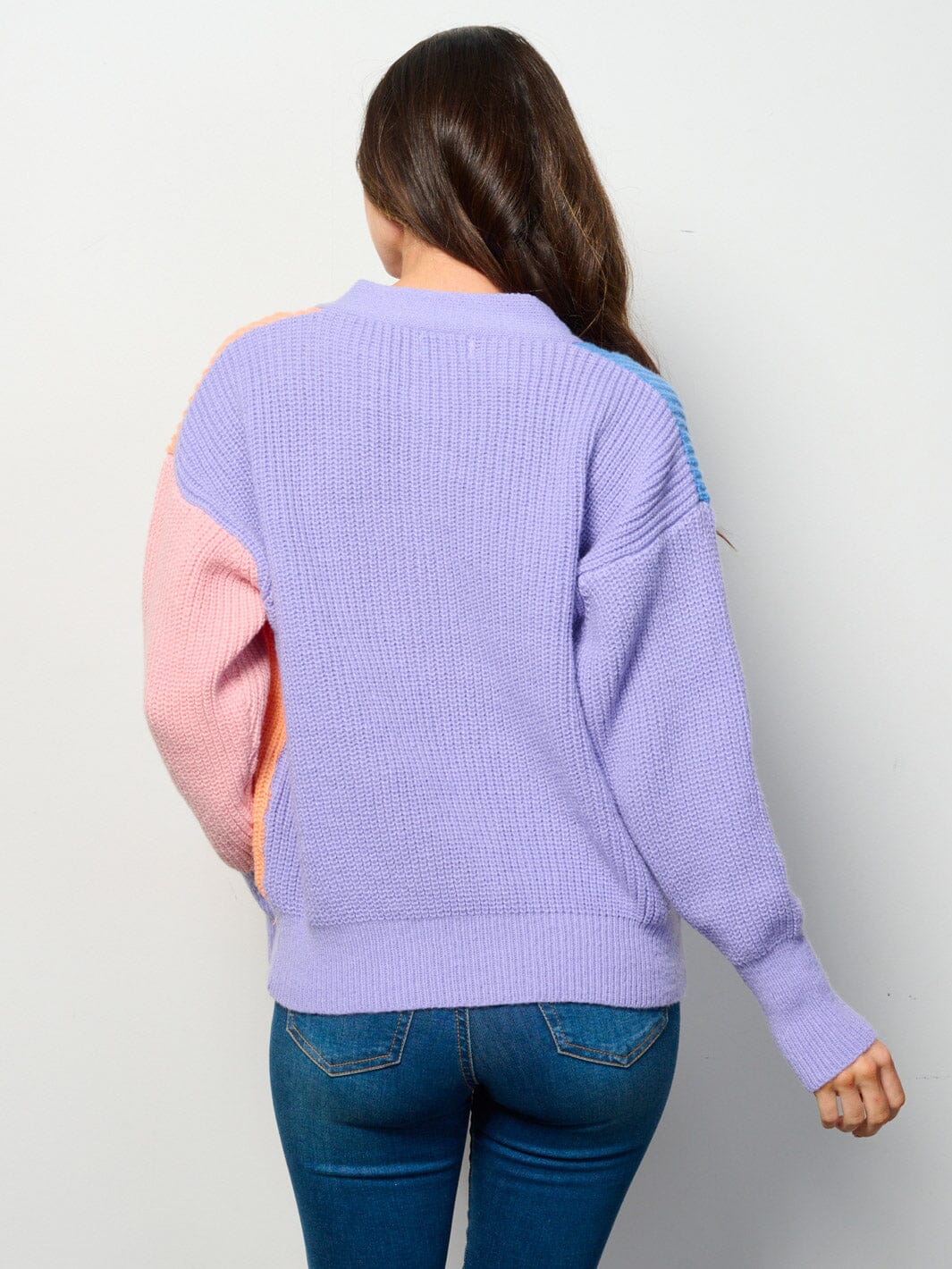 WOMEN'S LONG SLEEVE BUTTON UP COLORBLOCK CARDIGAN SWEATER