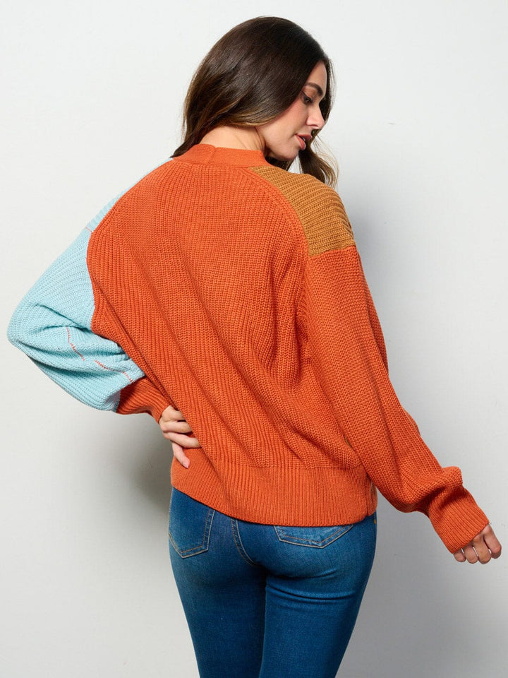 WOMEN'S LONG SLEEVE BUTTON UP COLORBLOCK CARDIGAN SWEATER