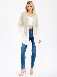 WOMEN'S LONG SLEEVE OPEN FRONT POCKETS COLORBLOCK CARDIGAN