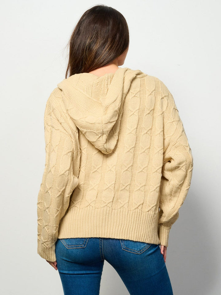WOMEN'S LONG SLEEVE BUTTON CLOSURE HOODED CARDIGAN SWEATER