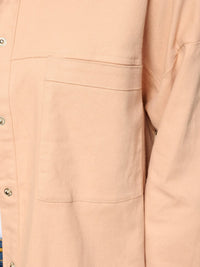 WOMEN'S LONG SLEEVE BUTTON UP BACK DETAILED DENIM OVERSIZED TOP