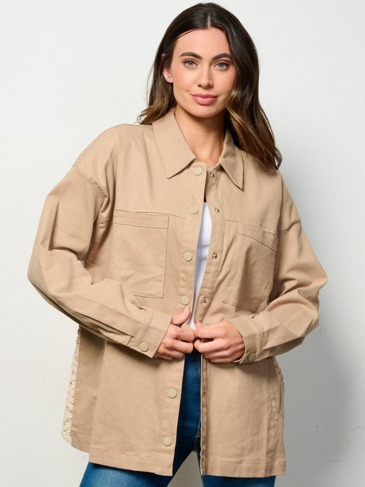 WOMEN'S LONG SLEEVE BUTTON UP BACK DETAILED DENIM OVERSIZED TOP