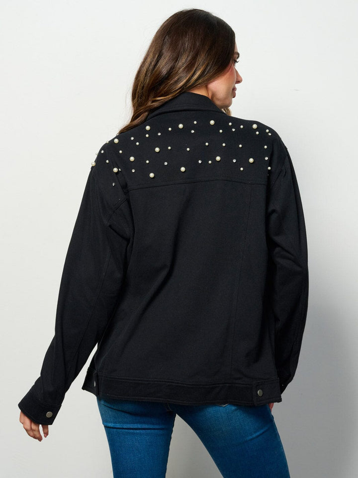 WOMEN'S LONG SLEEVE BUTTON UP POCKETS STUDS DETAILED TOP