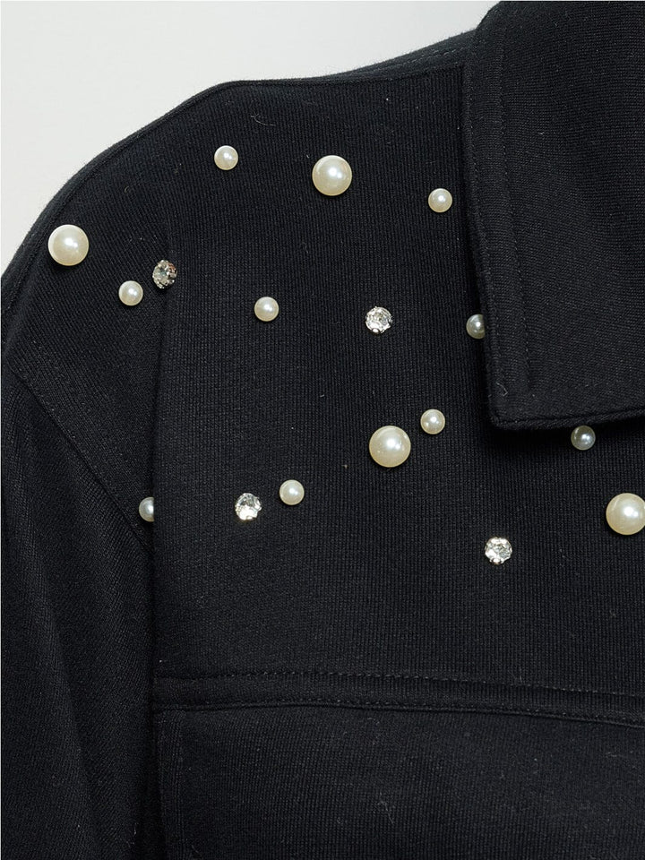 WOMEN'S LONG SLEEVE BUTTON UP POCKETS STUDS DETAILED TOP