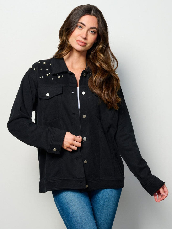WOMEN'S LONG SLEEVE BUTTON UP POCKETS STUDS DETAILED TOP