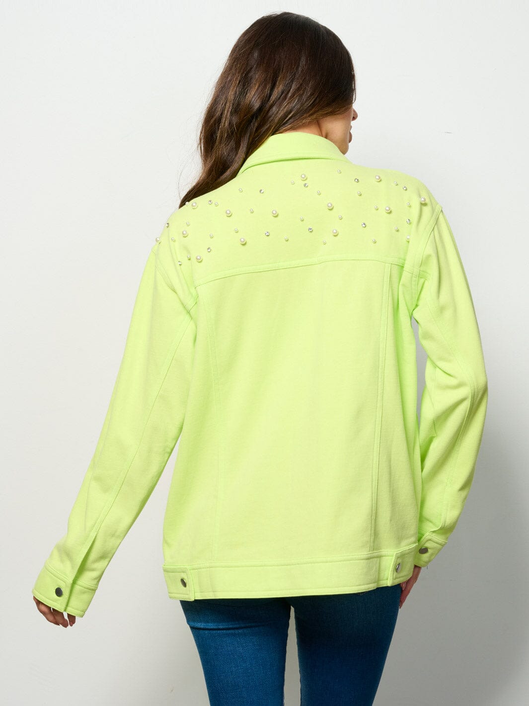 WOMEN'S LONG SLEEVE BUTTON UP POCKETS STUDS DETAILED TOP
