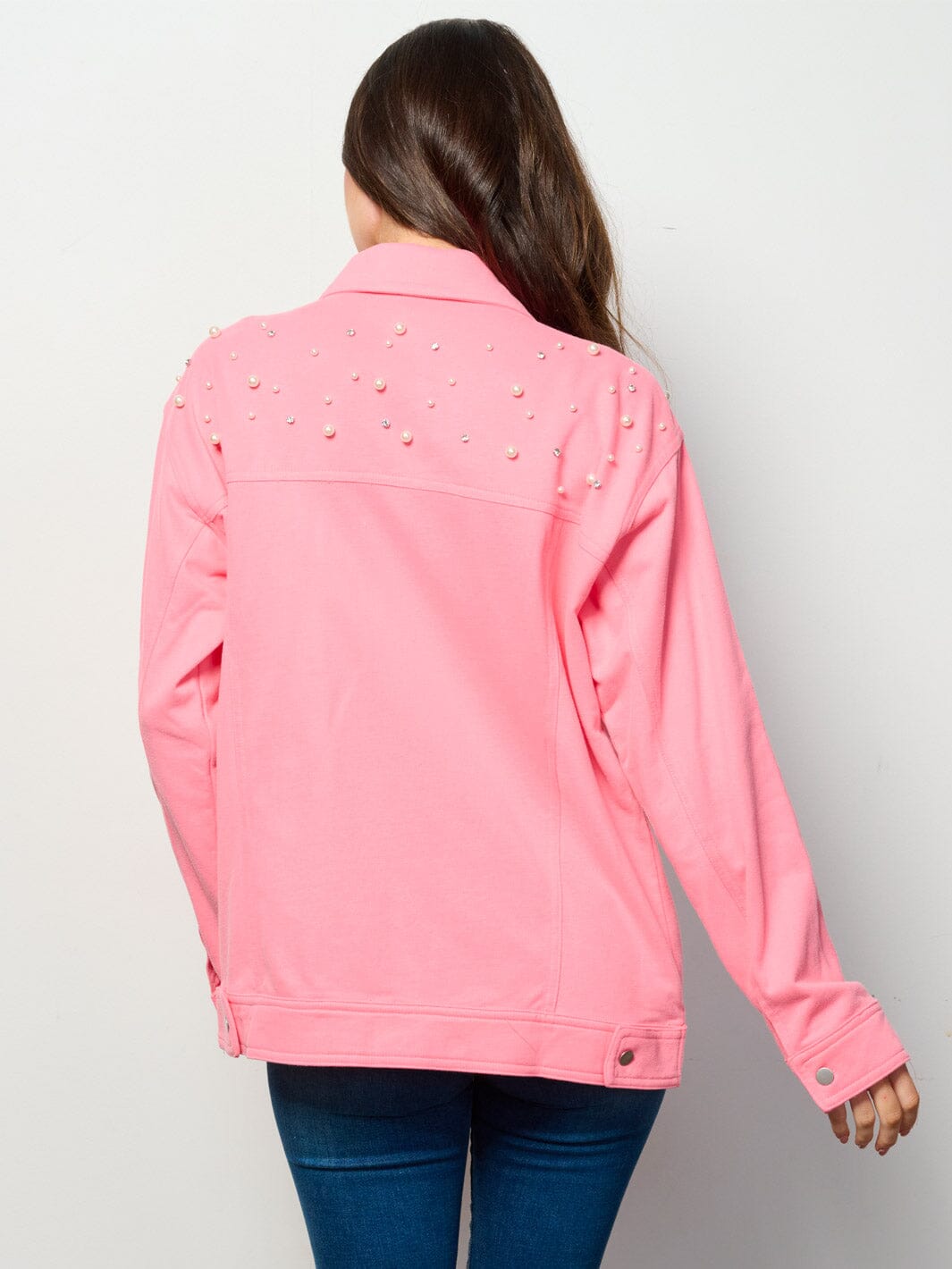 WOMEN'S LONG SLEEVE BUTTON UP POCKETS STUDS DETAILED TOP