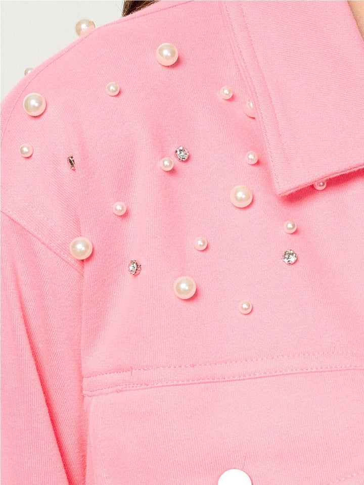 WOMEN'S LONG SLEEVE BUTTON UP POCKETS STUDS DETAILED TOP