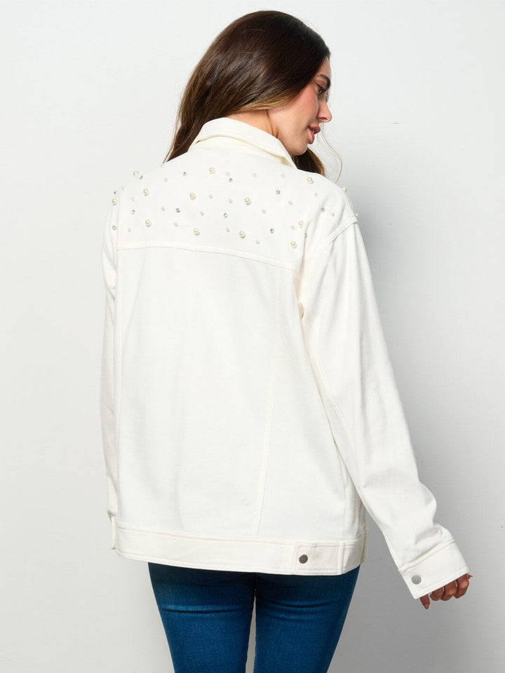WOMEN'S LONG SLEEVE BUTTON UP POCKETS STUDS DETAILED TOP