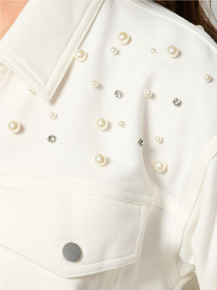 WOMEN'S LONG SLEEVE BUTTON UP POCKETS STUDS DETAILED TOP