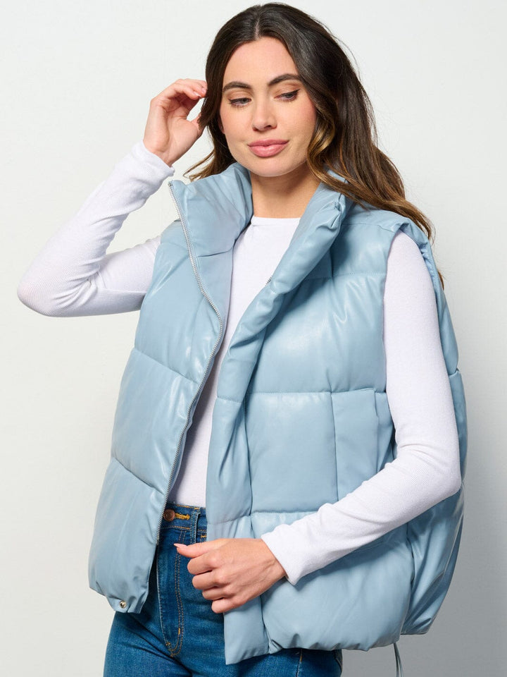WOMEN'S SLEEVELESS ZIP UP FRONT POCKETS PUFFER PADDED VEST