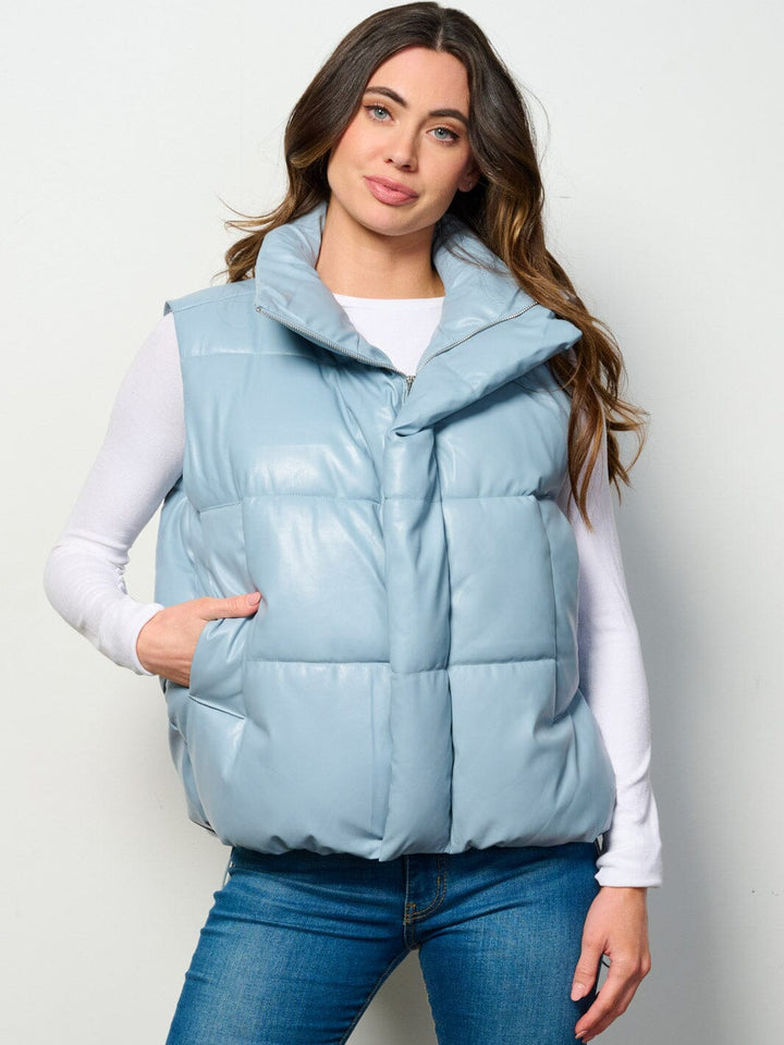 WOMEN'S SLEEVELESS ZIP UP FRONT POCKETS PUFFER PADDED VEST