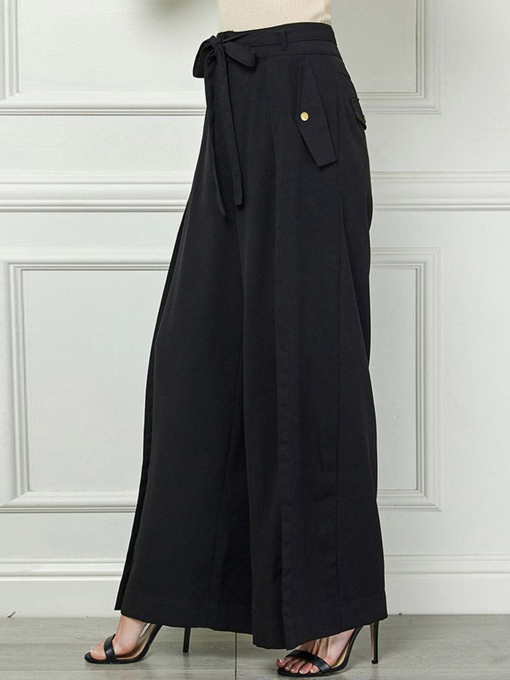 WOMEN'S BUTTON CLOSURE POCKETS PALAZZO PANTS