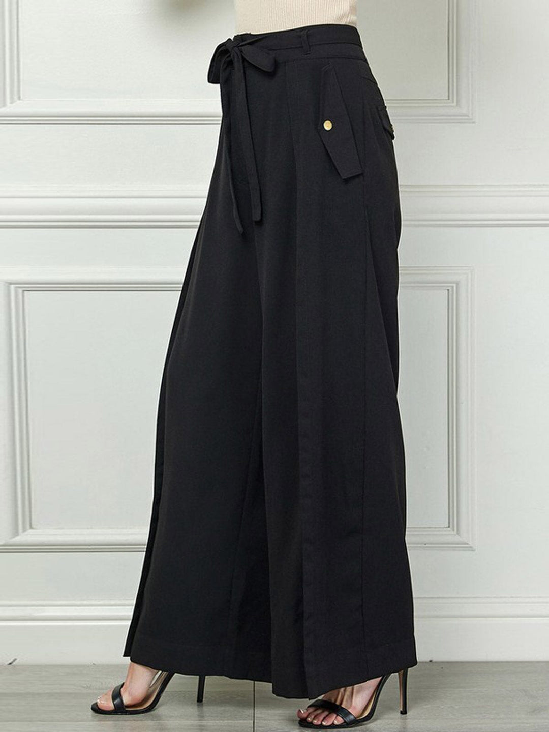 WOMEN'S BUTTON CLOSURE POCKETS PALAZZO PANTS