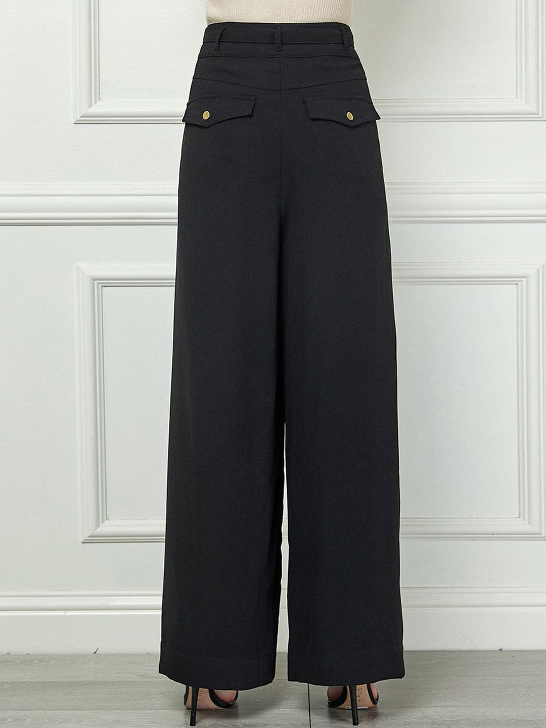 WOMEN'S BUTTON CLOSURE POCKETS PALAZZO PANTS