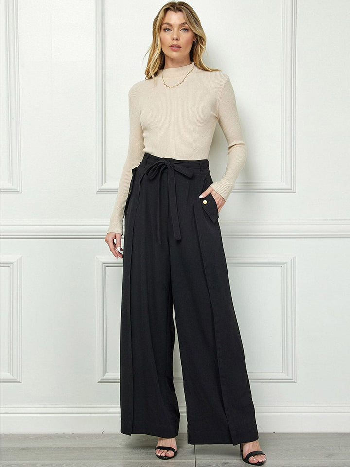 WOMEN'S BUTTON CLOSURE POCKETS PALAZZO PANTS