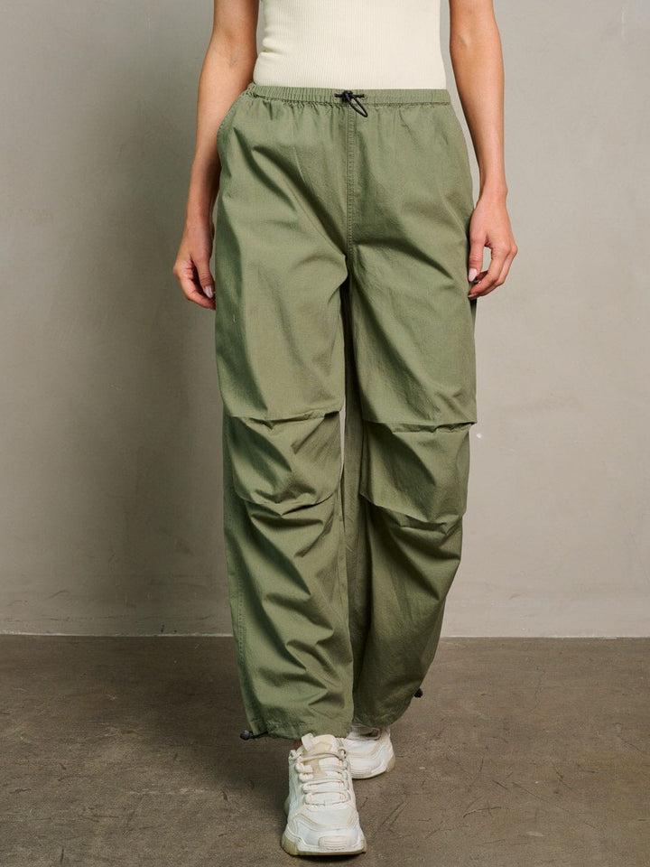 WOMEN'S ELASTIC WAIST POCKETS JOGGER PANTS