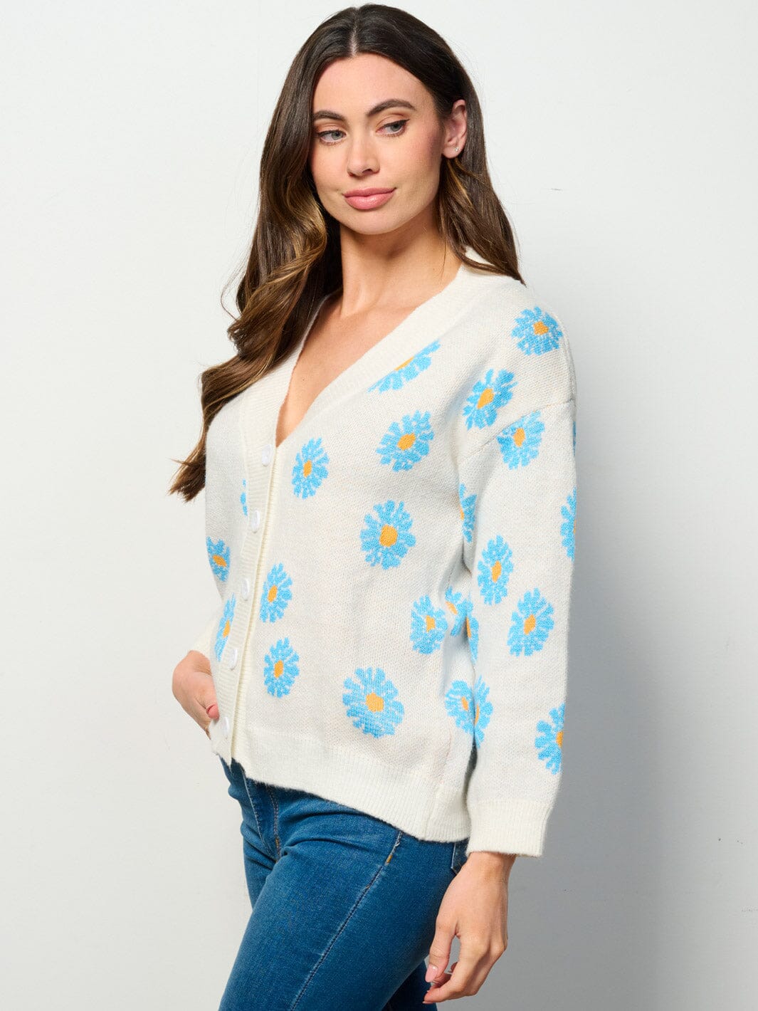 WOMEN'S LONG SLEEVE BUTTON UP FLORAL CARDIGAN SWEATER