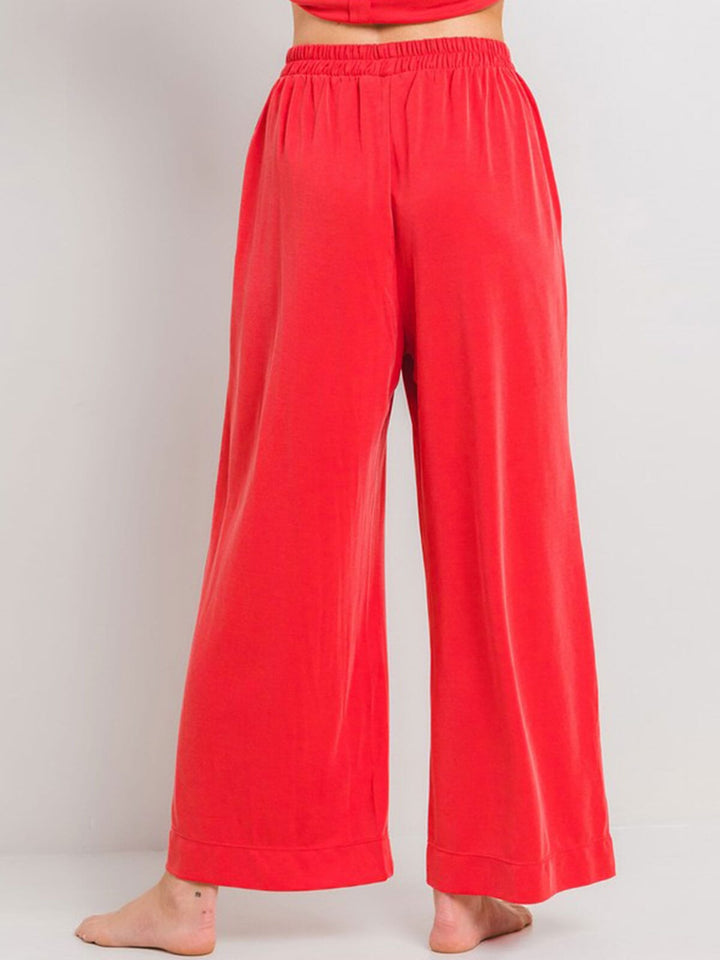 WOMEN'S ELASTIC WAIST FRONT POCKETS WIDE LEG PANTS