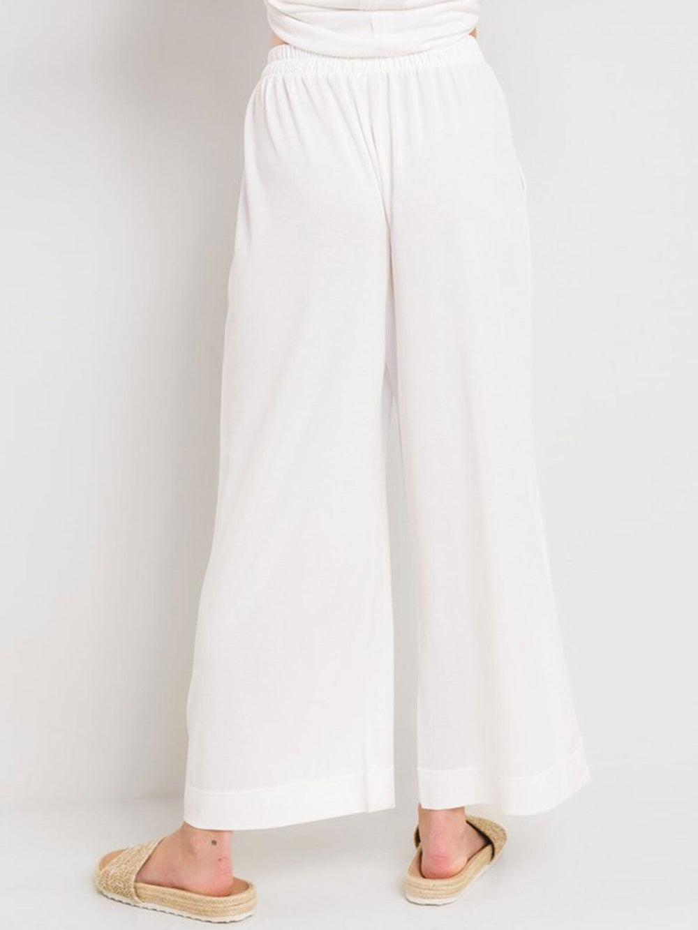 WOMEN'S ELASTIC WAIST FRONT POCKETS WIDE LEG PANTS