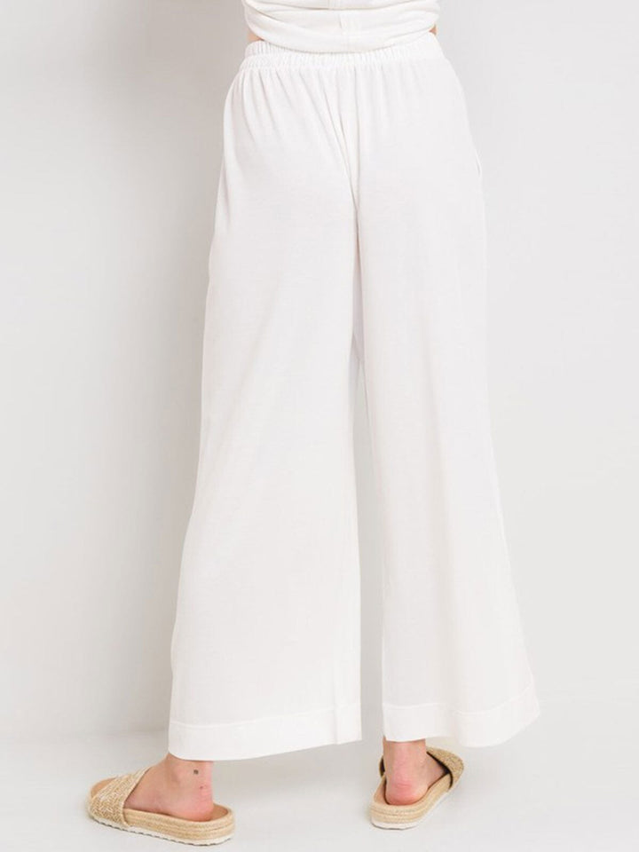 WOMEN'S ELASTIC WAIST FRONT POCKETS WIDE LEG PANTS