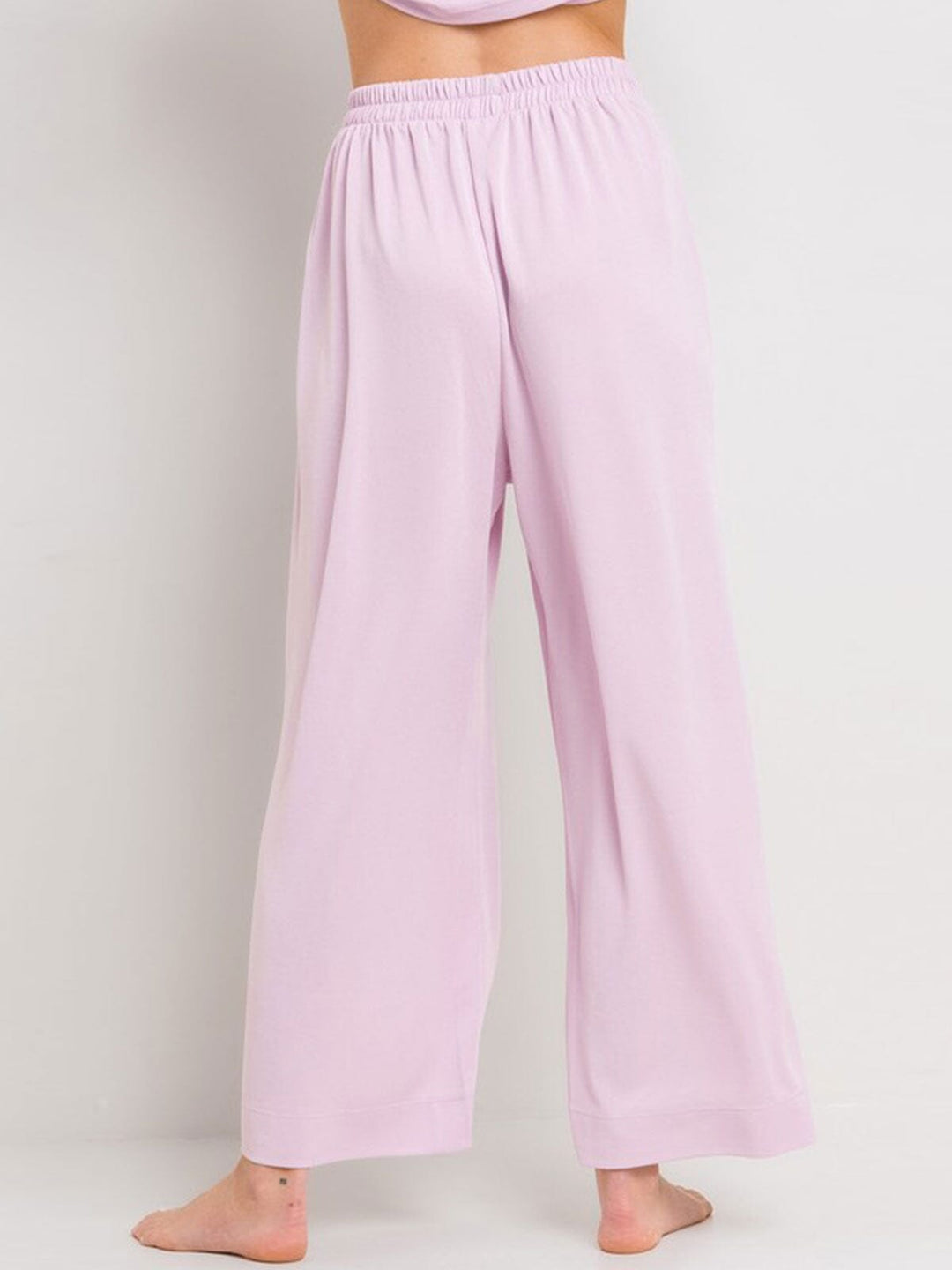 WOMEN'S ELASTIC WAIST FRONT POCKETS WIDE LEG PANTS