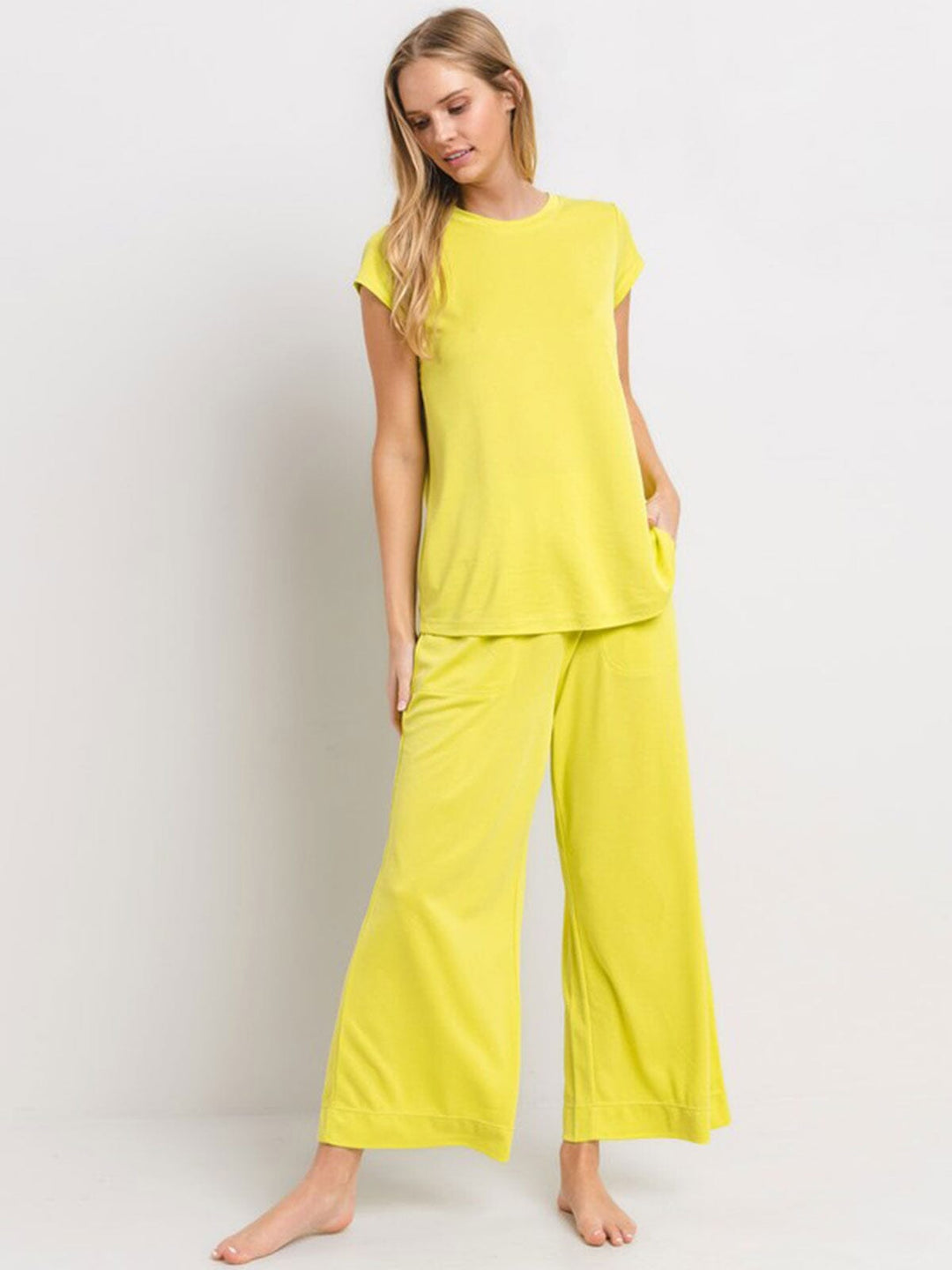 WOMEN'S ELASTIC WAIST FRONT POCKETS WIDE LEG PANTS