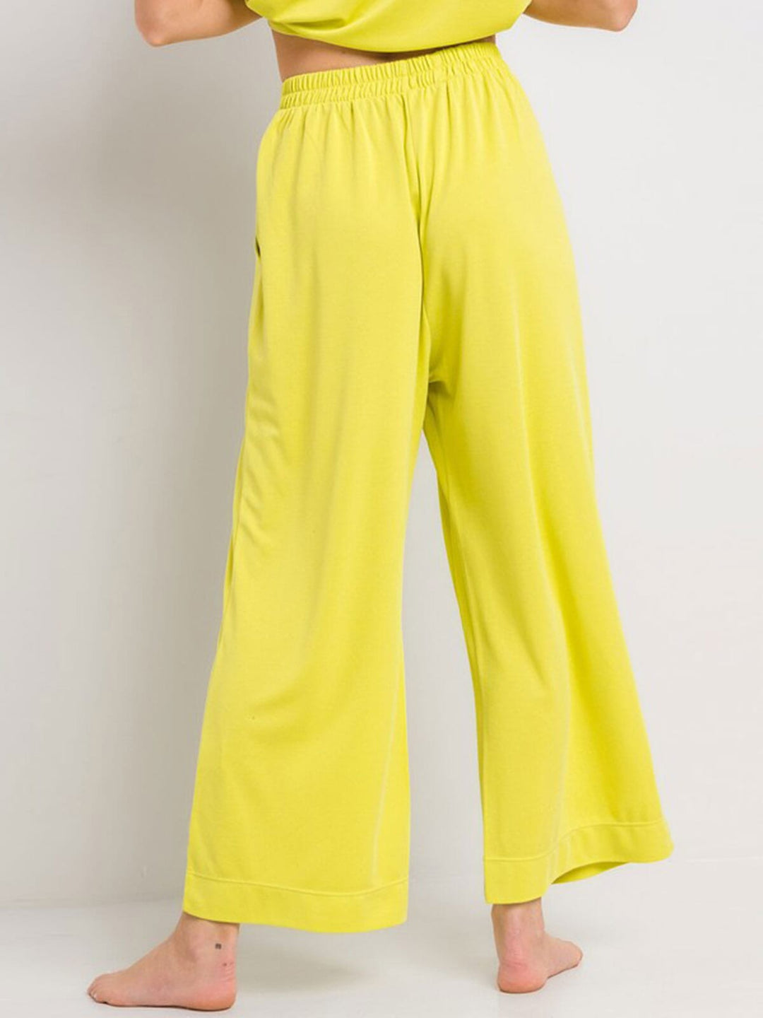 WOMEN'S ELASTIC WAIST FRONT POCKETS WIDE LEG PANTS