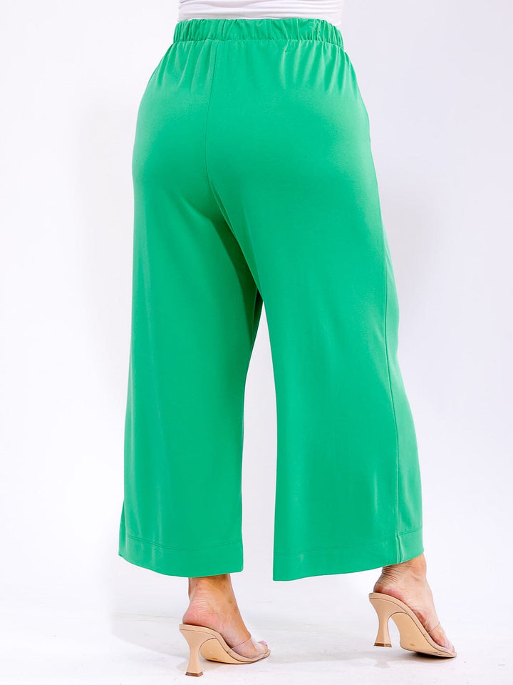 PLUS SIZE ELASTIC WAIST FRONT POCKETS WIDE LEG CAPRI PANTS