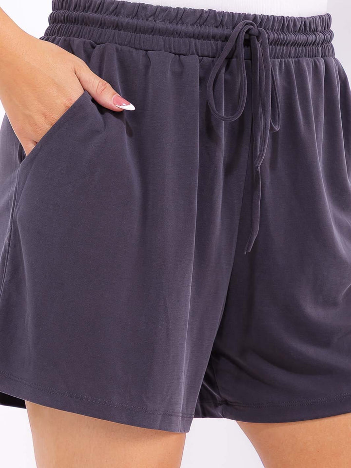 PLUS SIZE ELASTIC WIST SELF TIE POCKETS MINI SHORTS