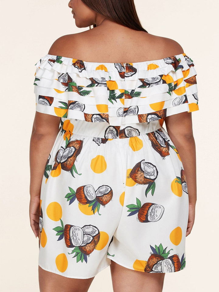 PLUS SIZE OFF SHOULDER COCONUT PRINT ROMPER
