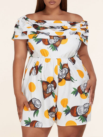 PLUS SIZE OFF SHOULDER COCONUT PRINT ROMPER