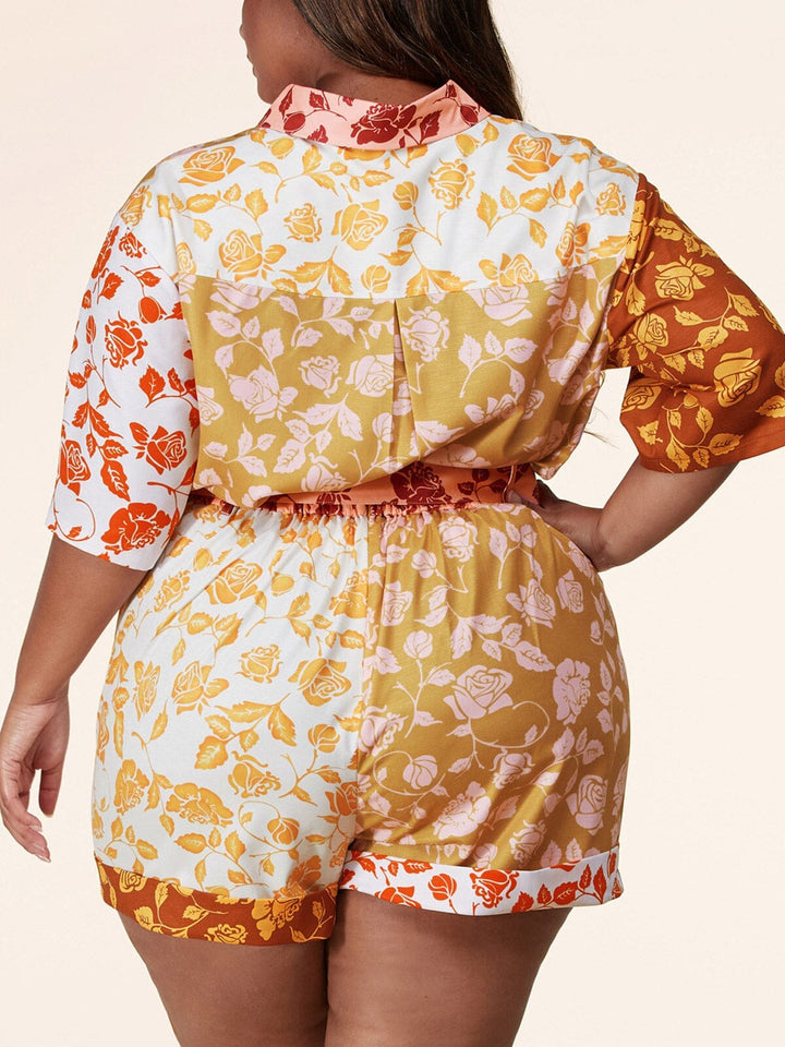 PLUS SIZE SHORT SLEEVE 2PC. TOP & SHORTS BELTED SET