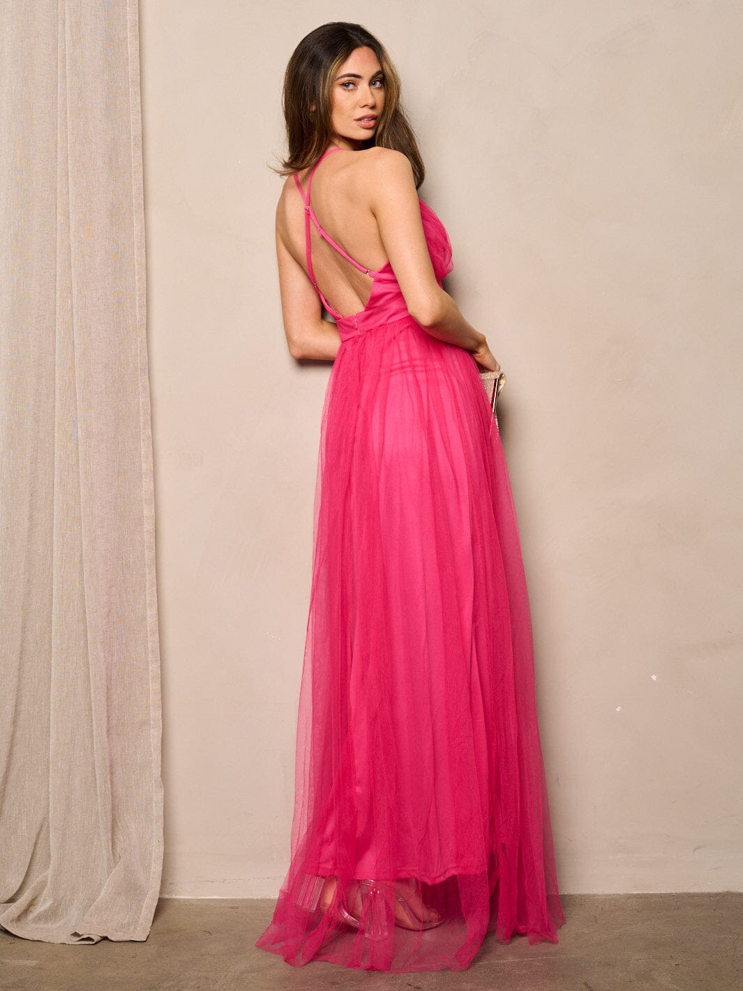 WOMEN'S SLEEVELESS V-NECK OPEN BACK MAXI GOWN DRESS