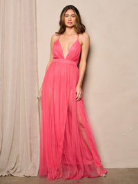 WOMEN'S SLEEVELESS V-NECK OPEN BACK MAXI GOWN DRESS