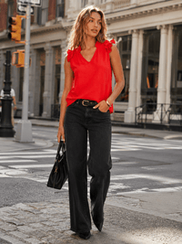 WOMEN'S RUFFLE SLEEVE V-NECK BLOUSE