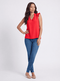WOMEN'S RUFFLE SLEEVE V-NECK BLOUSE