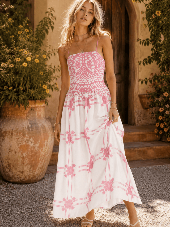 WOMEN'S SLEEVELESS SQUARE NECK MULTI PRINT MAXI DRESS