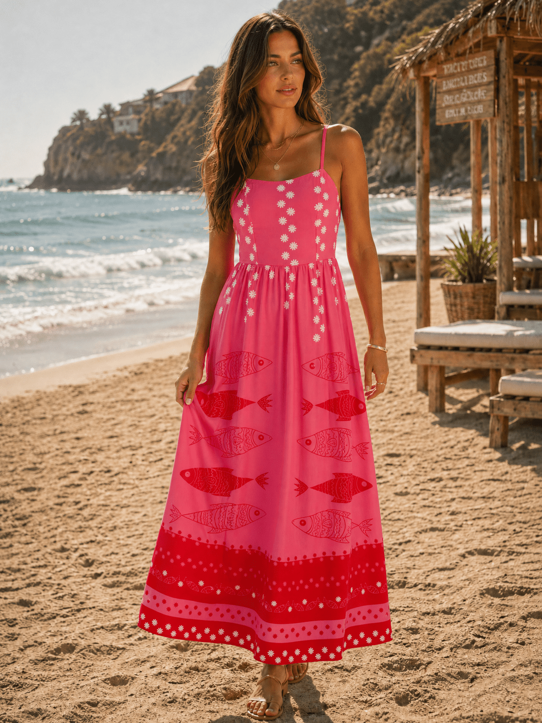 WOMEN'S SLEEVELESS SMOCK MULTI PRINT MAXI DRESS