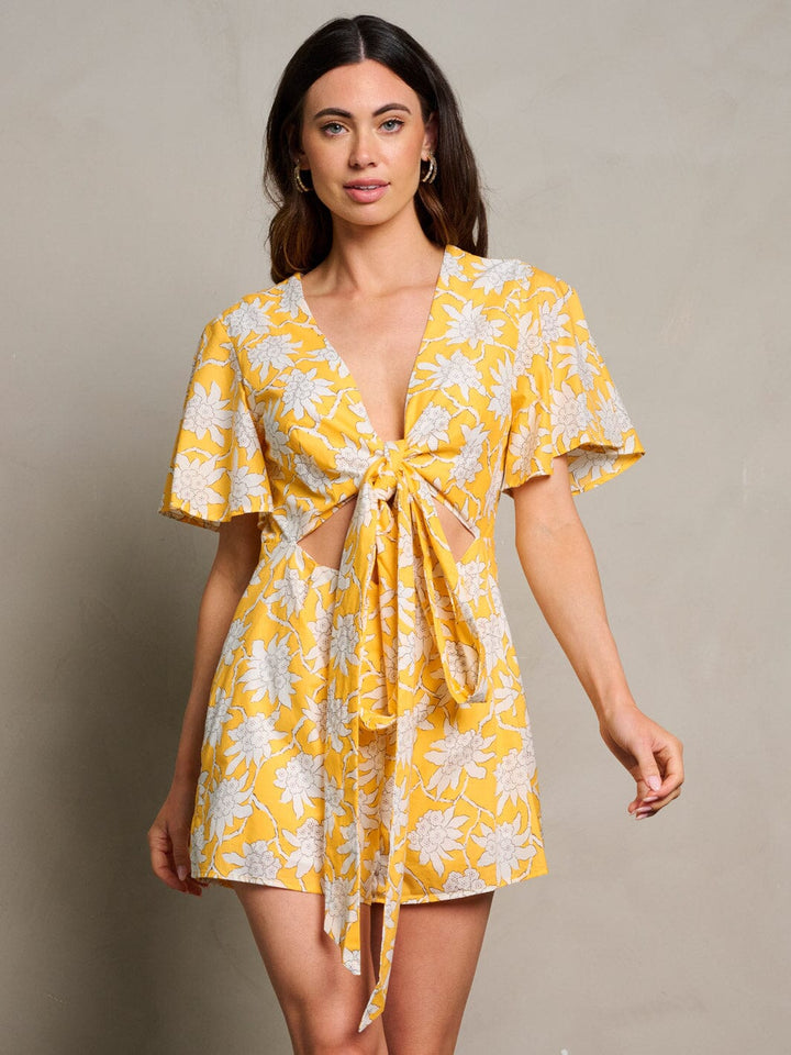 WOMEN'S SHORT SLEEVE V-NECK CUT OUT FLORAL ROMPER