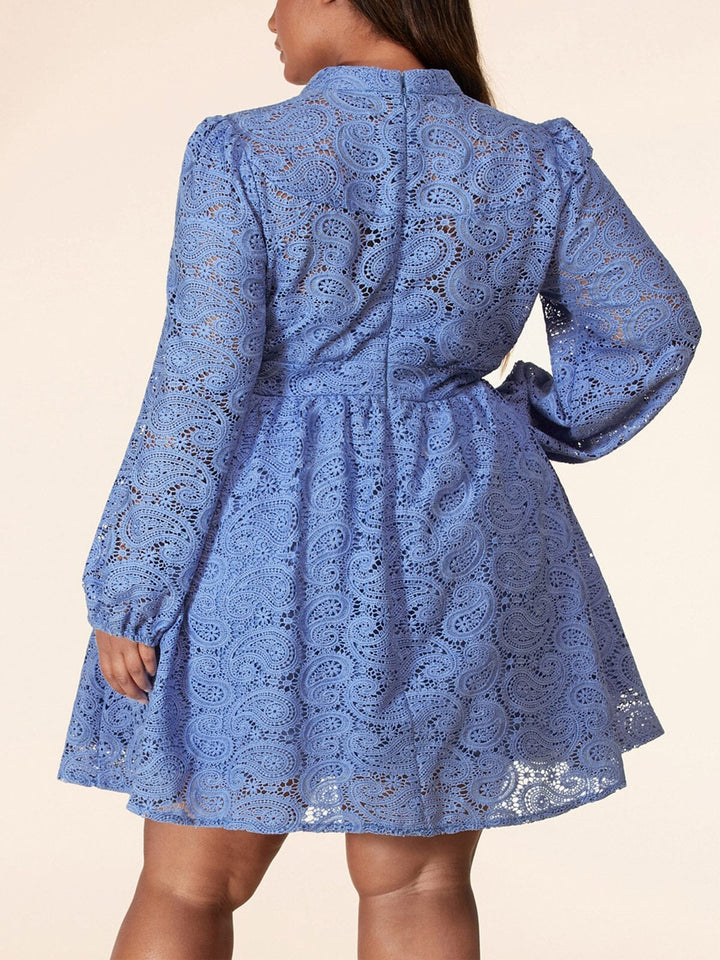 PLUS SIZE LONG SLEEVE LACE V-NECK MINI DRESS