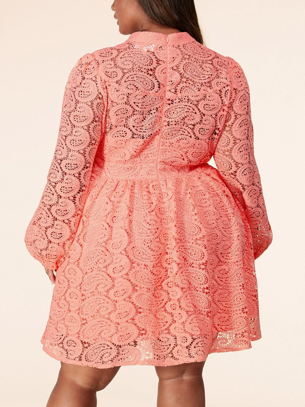 PLUS SIZE LONG SLEEVE LACE V-NECK MINI DRESS