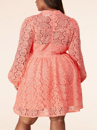 PLUS SIZE LONG SLEEVE LACE V-NECK MINI DRESS