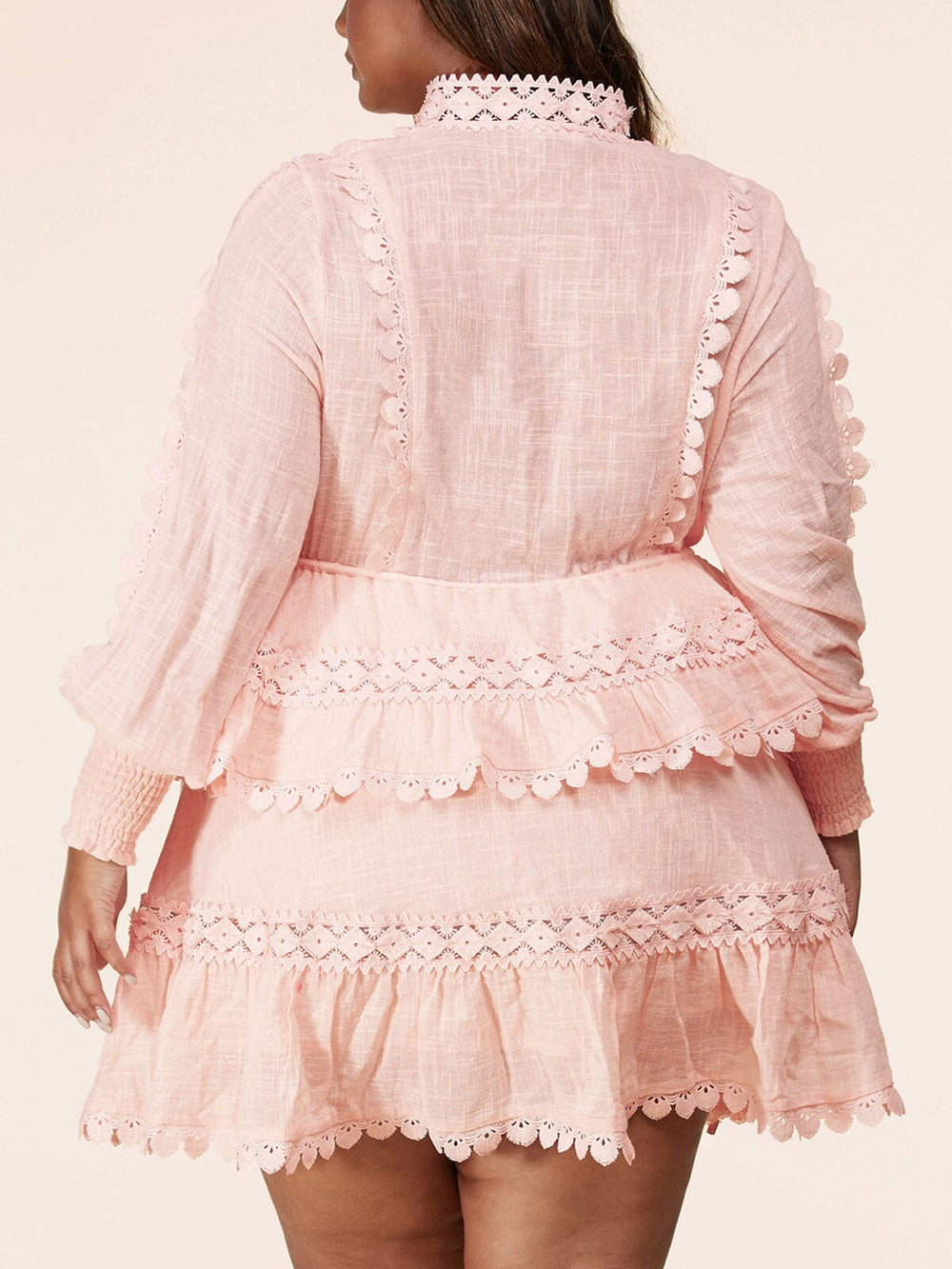 PLUS SIZE LONG SLEEVE MOCK NECK TIERED RUFFLE MINI DRESS